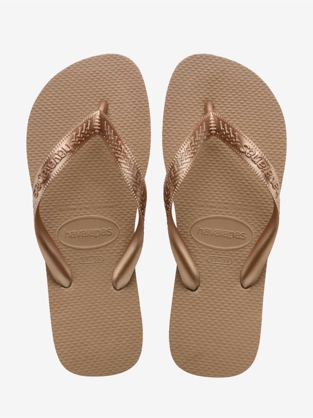 Havaianas Top Tiras Slim Metallic Flip Flops in Rose Gold, NWOT Women’s 7/8